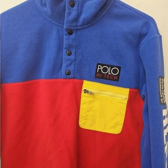 Ralph Lauren Polo Hi Tech USA Fleece Men's Size L Colorblocked RLPC67 P-93 - Picture 2 of 2
